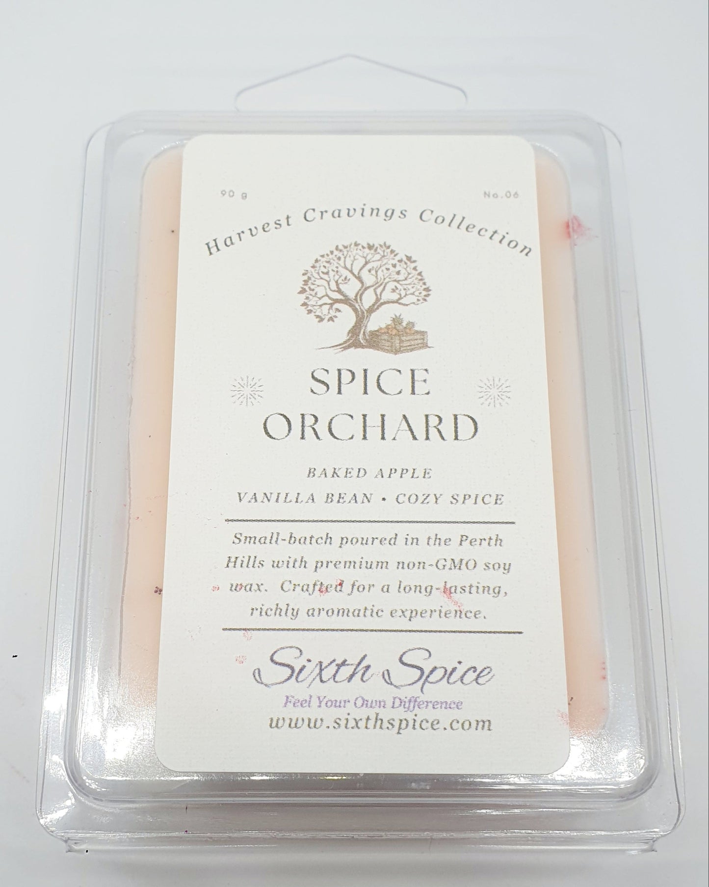 Spice Orchard wax melt package on a white background