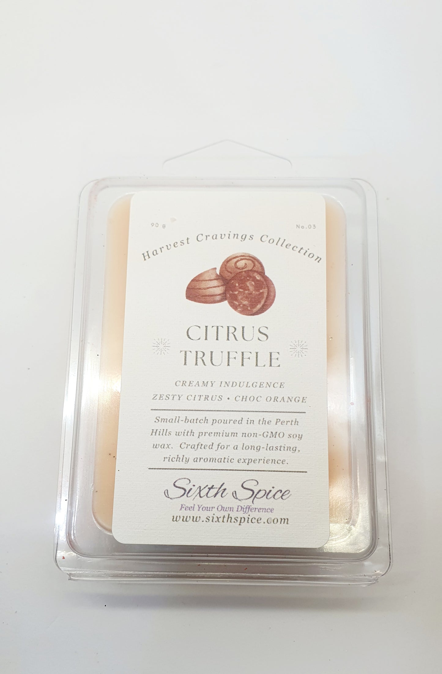 Sixth Spice Chirps Truffle wax melt on a white background