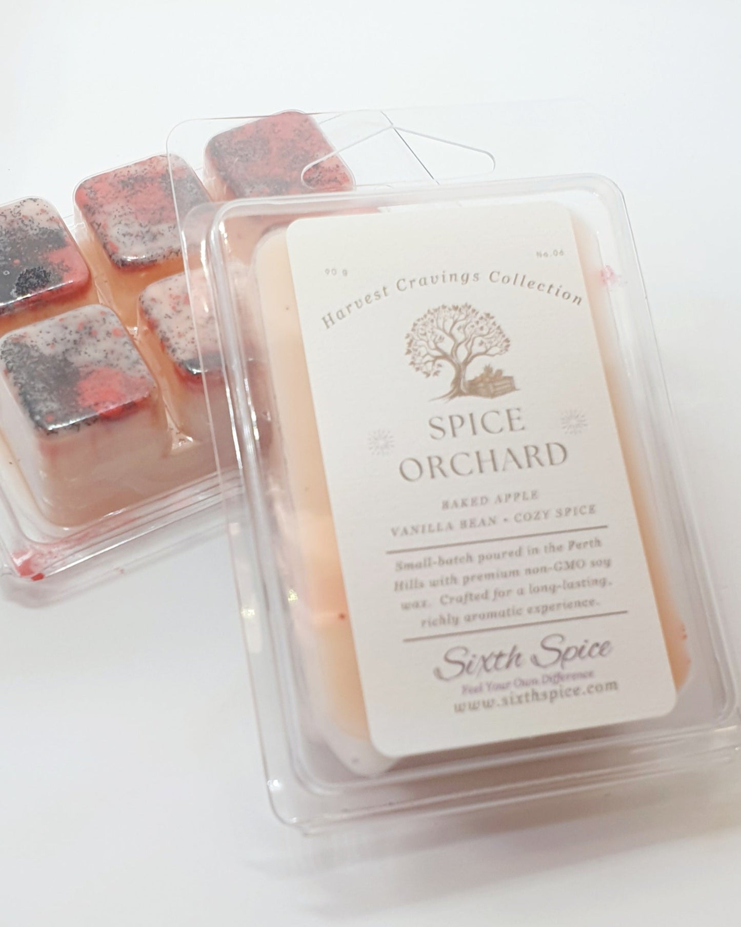 Spice Orchard wax melts packaging on a white background