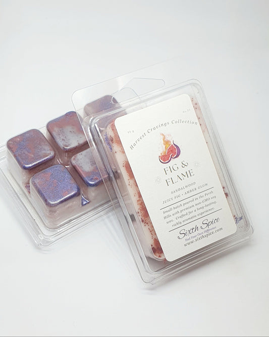 Packaged wax melts with a label on a white background