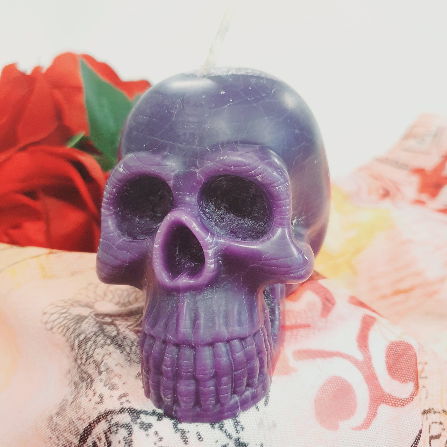 Large purple skull candle - Amethyst scented crystal palm wax pillar candle