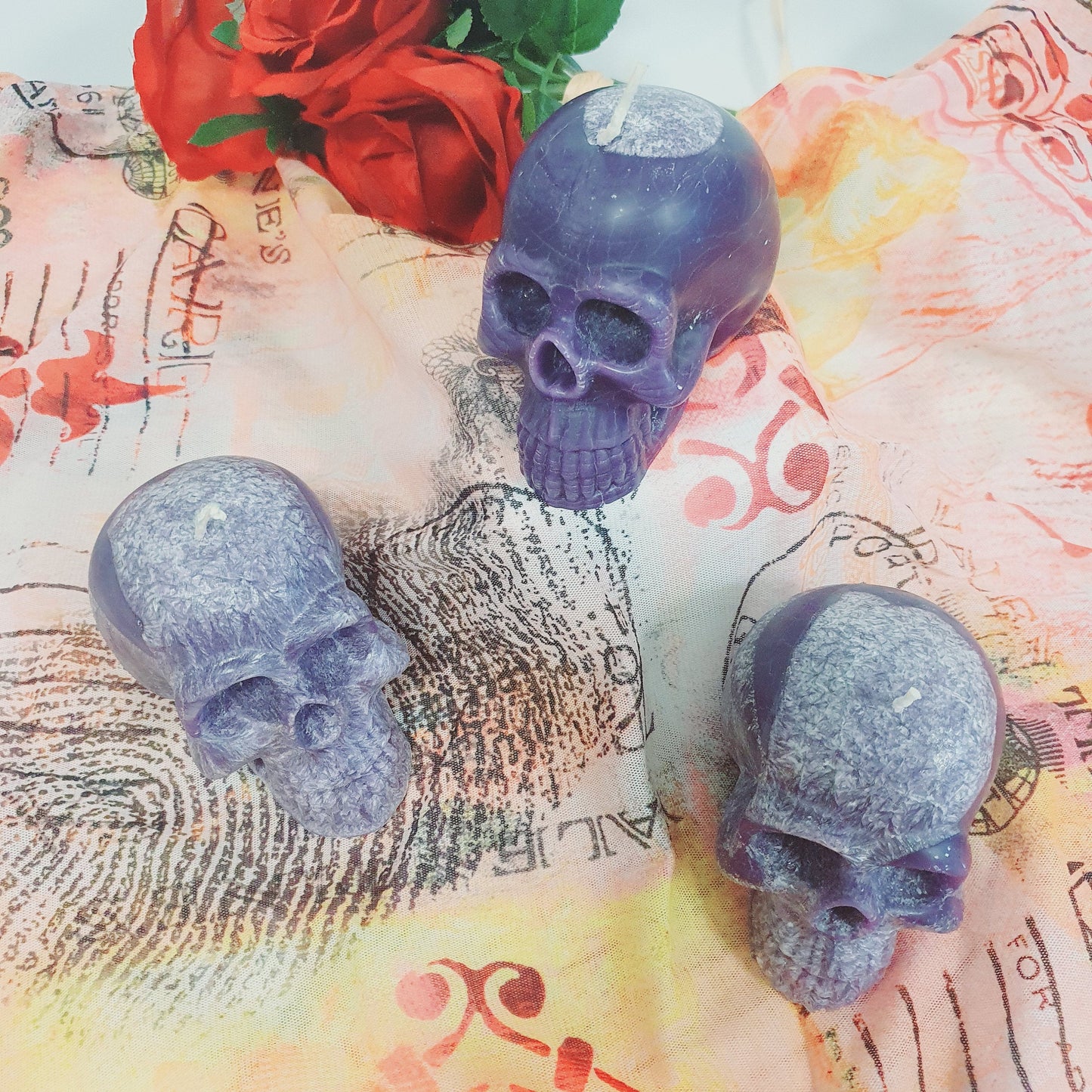 Large purple skull candle - Amethyst scented crystal palm wax pillar candle